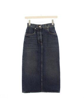 Prada Denim Skirt Tight Long Triangle Plate 36 Blue